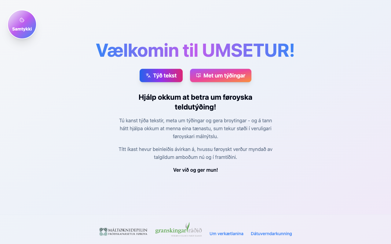 Forsíðan á Umsetur við tveim knøttum: Týð tekst og Met um týðingar